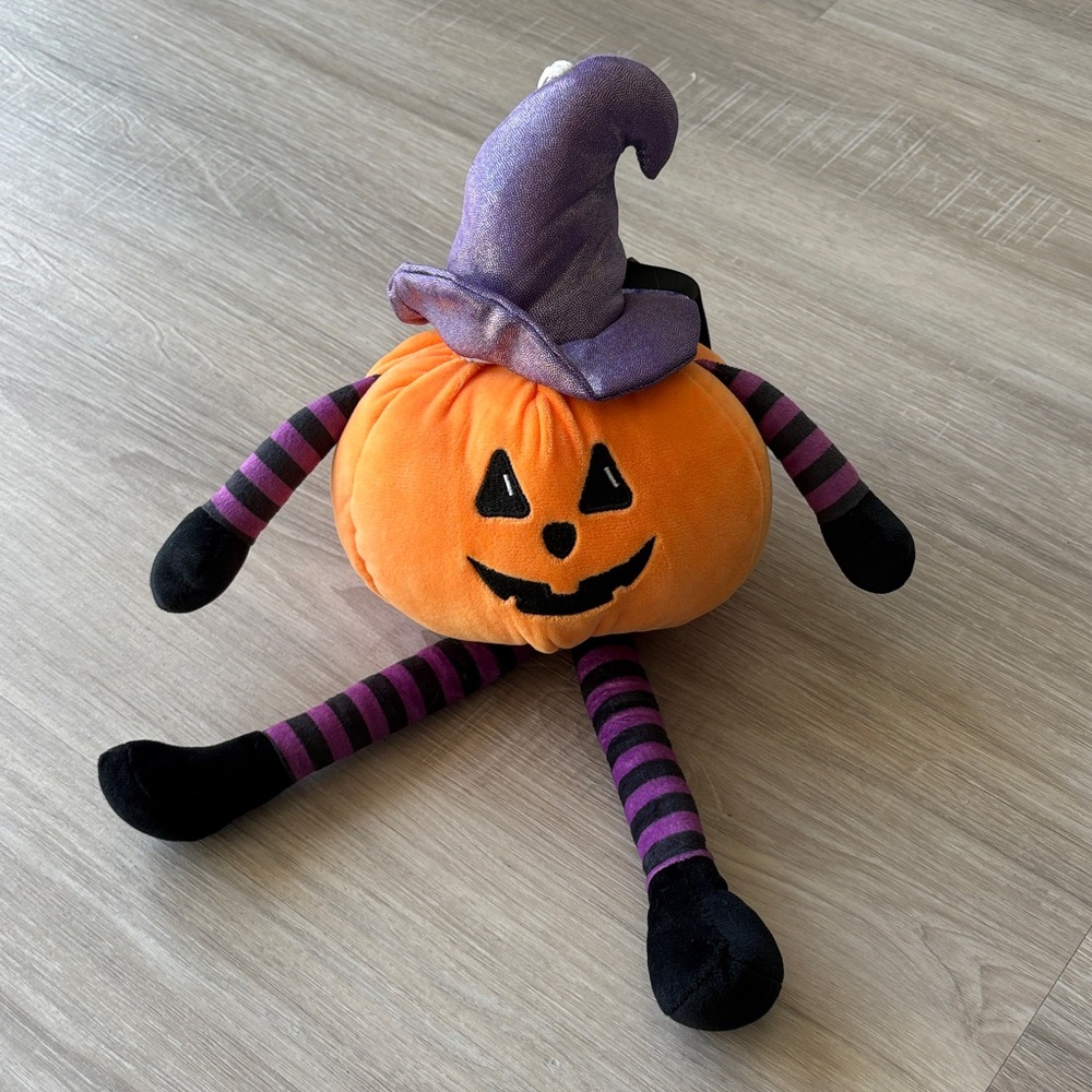 Halloween Pumpkin Plush with Witch Hat